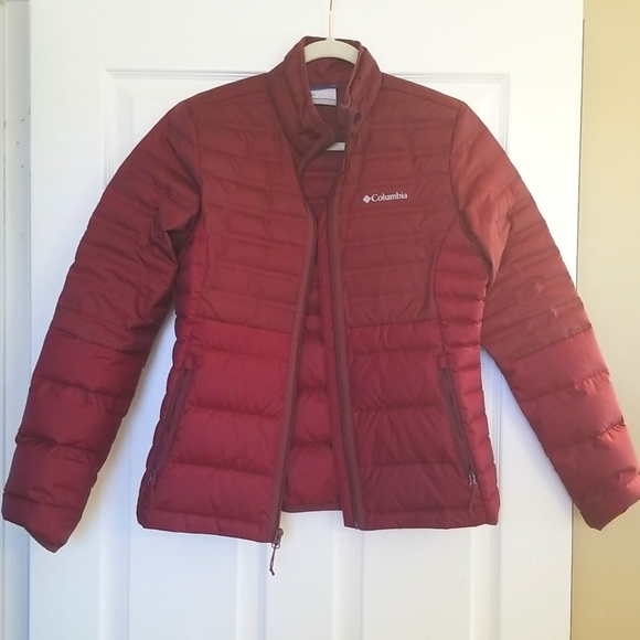 Columbia puff and feather down jacket 650 maroon/red color - Picture 2 of 6